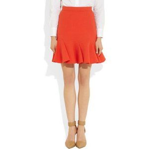 CARVEN Red Pleated Hem Wool Crepe Flounce Ruffle A-Line Flare Mini Skirt sz 36/4